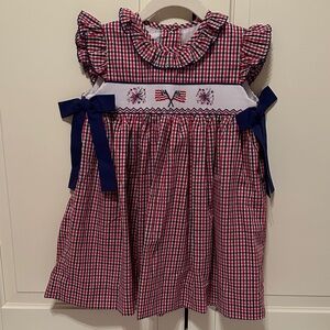 Red, White & Blue Gingham Smocked Dress with Bows